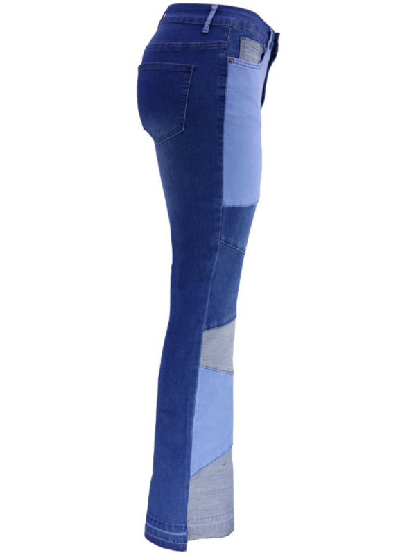 Blue Zone Planet | Women's two-color splicing street washed flared jeans kakaclo