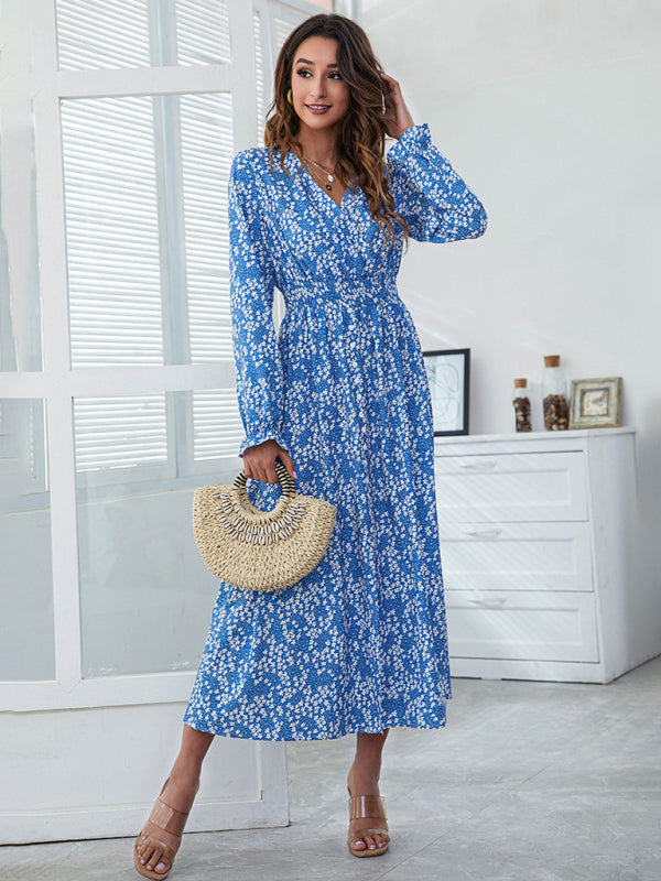 V-neck high-waist printed split European and American dress kakaclo