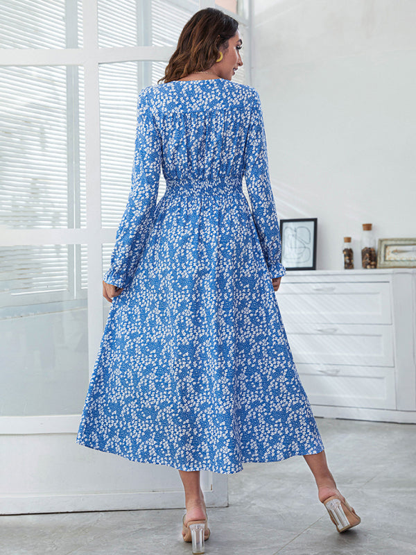 V-neck high-waist printed split European and American dress kakaclo