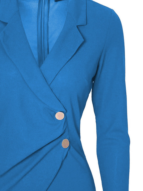 Blue Zone Planet | Ladies Elegant Slim Suit Collar Dress BLUE ZONE PLANET