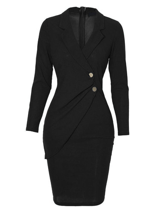 Blue Zone Planet | Ladies Elegant Slim Suit Collar Dress BLUE ZONE PLANET
