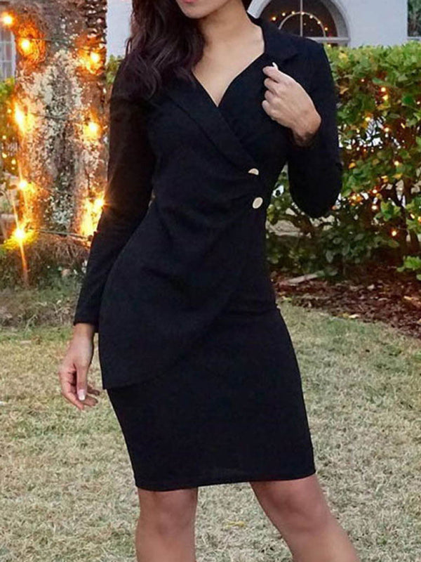 Blue Zone Planet | Ladies Elegant Slim Suit Collar Dress BLUE ZONE PLANET