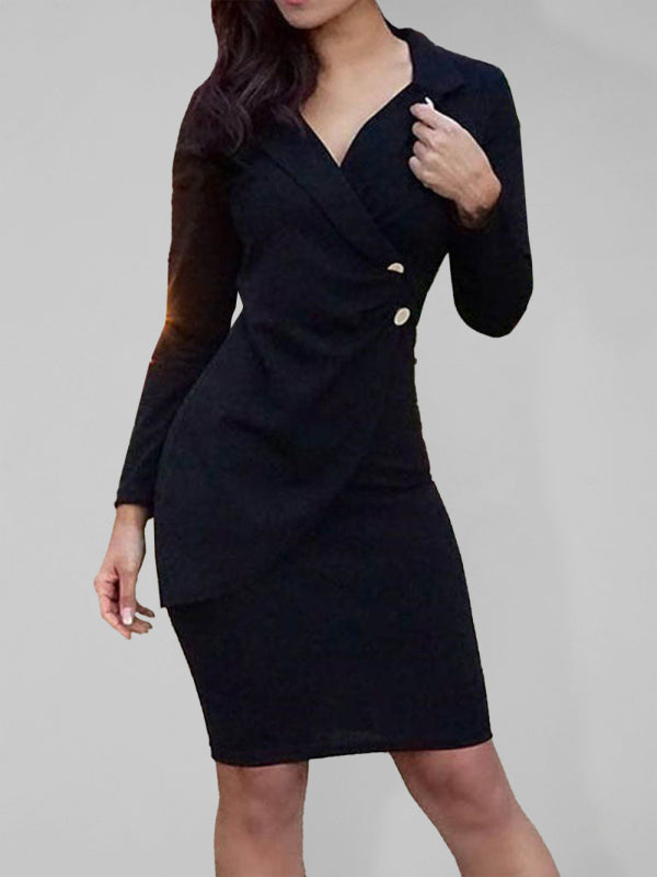 Blue Zone Planet | Ladies Elegant Slim Suit Collar Dress BLUE ZONE PLANET
