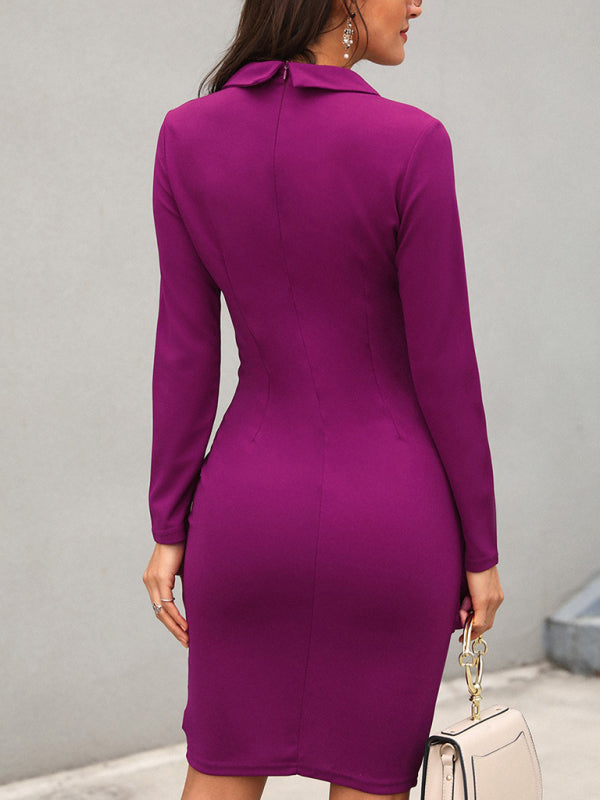 Blue Zone Planet | Ladies Elegant Slim Suit Collar Dress BLUE ZONE PLANET