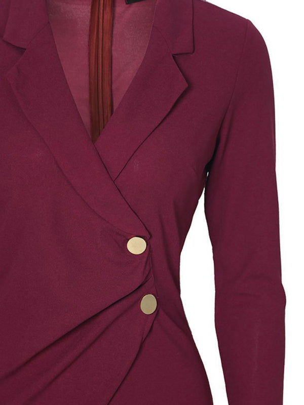 Blue Zone Planet | Ladies Elegant Slim Suit Collar Dress BLUE ZONE PLANET