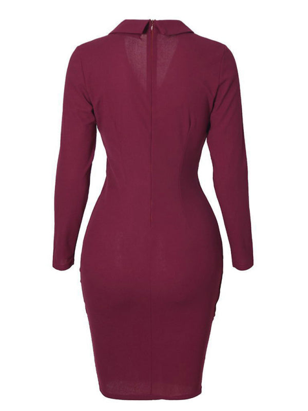 Blue Zone Planet | Ladies Elegant Slim Suit Collar Dress BLUE ZONE PLANET