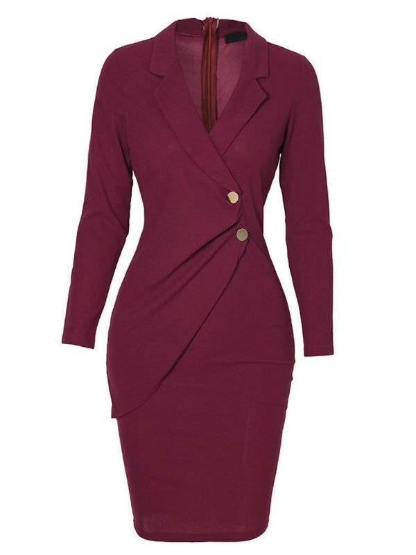 Blue Zone Planet | Ladies Elegant Slim Suit Collar Dress BLUE ZONE PLANET