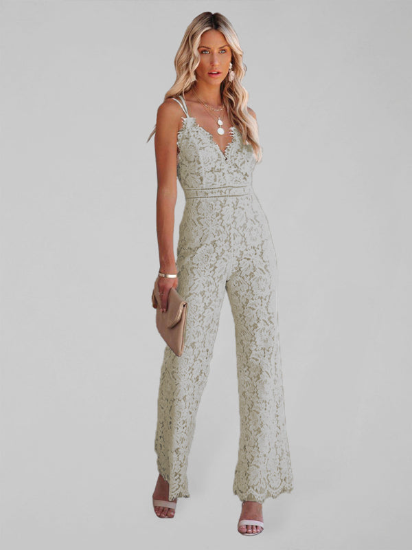 Blue Zone Planet | Temperament Elegant Lace Jumpsuit Mid Waist Pants Smooth Lining BLUE ZONE PLANET