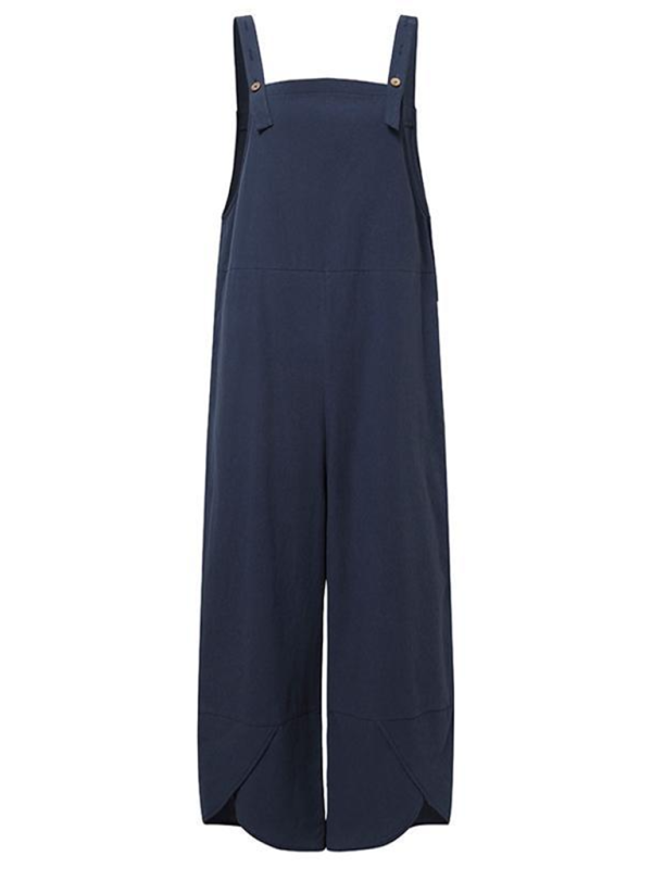 Solid color button up spaghetti strap jumpsuit kakaclo