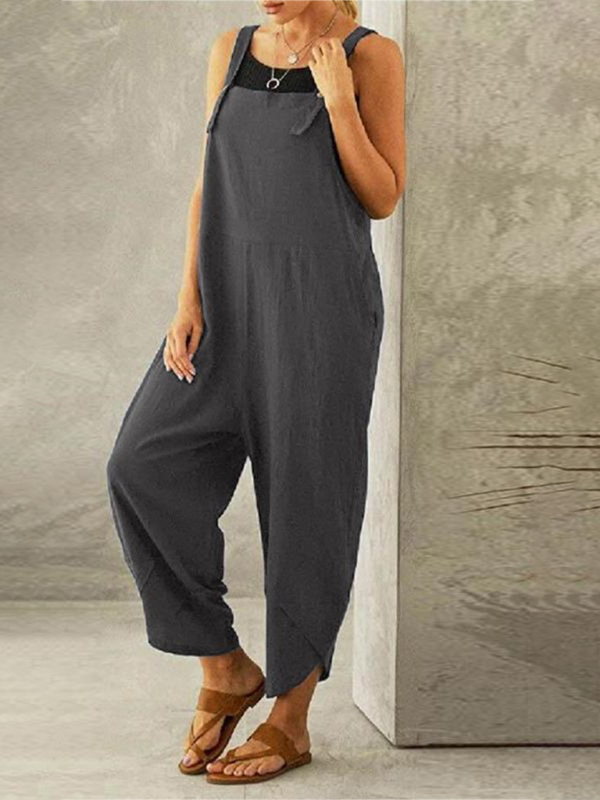 Solid color button up spaghetti strap jumpsuit kakaclo