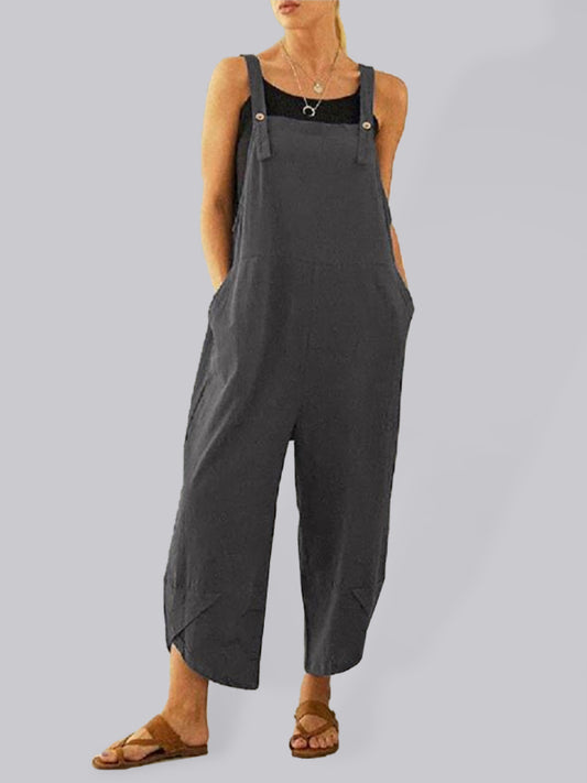 Solid color button up spaghetti strap jumpsuit kakaclo