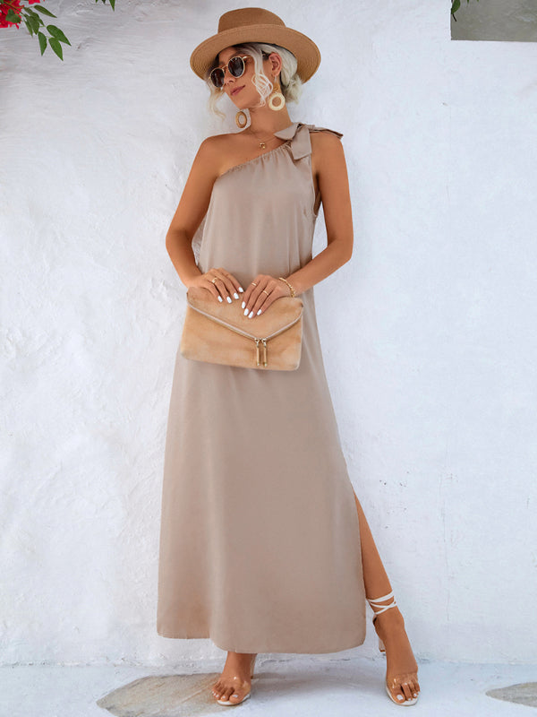 Blue Zone Planet | Elegant Slanted Shoulder Strap Dress kakaclo