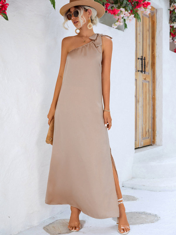 Blue Zone Planet | Elegant Slanted Shoulder Strap Dress kakaclo