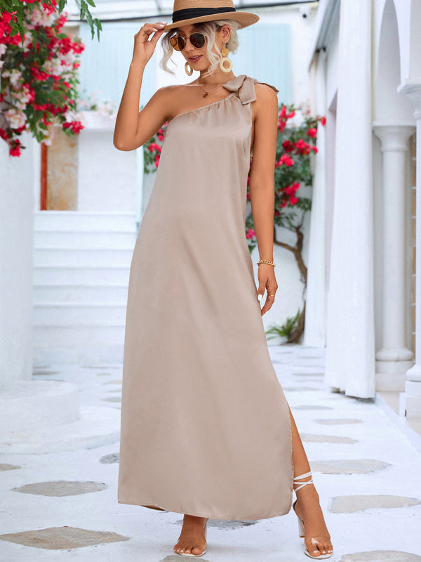 Blue Zone Planet | Elegant Slanted Shoulder Strap Dress kakaclo