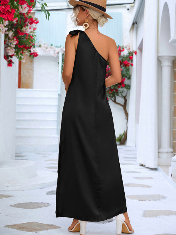 Blue Zone Planet | Elegant Slanted Shoulder Strap Dress kakaclo