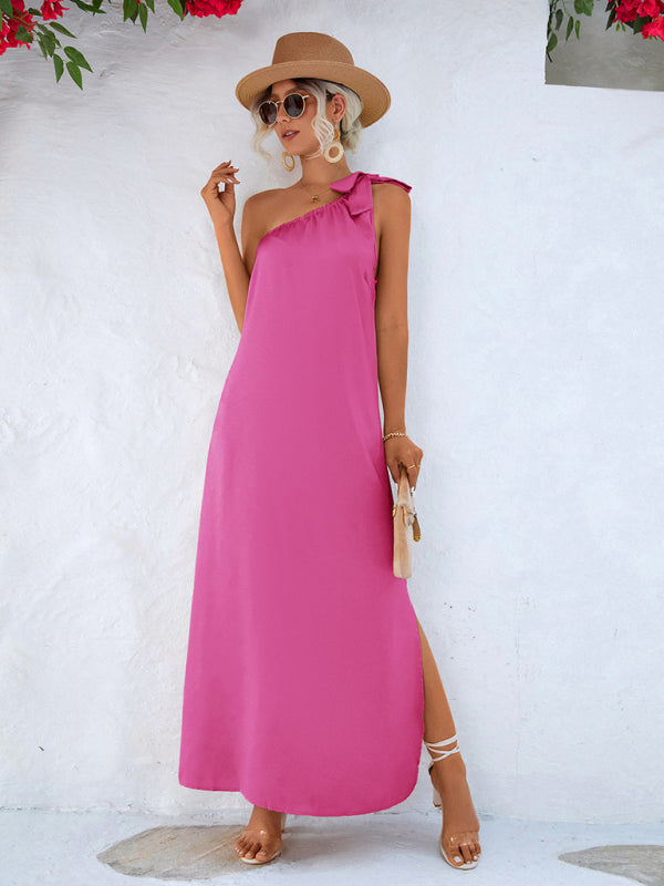 Blue Zone Planet | Elegant Slanted Shoulder Strap Dress kakaclo