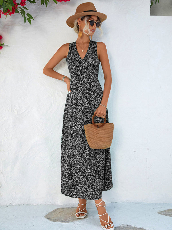 vacation elegant V-neck halter dress long dress kakaclo