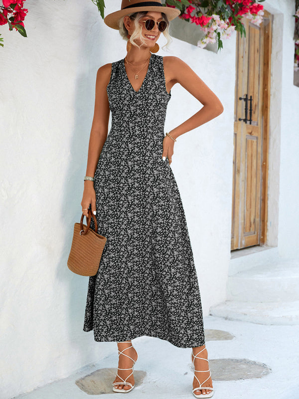 vacation elegant V-neck halter dress long dress kakaclo