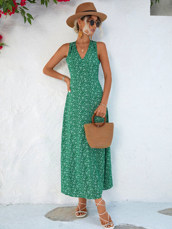 vacation elegant V-neck halter dress long dress kakaclo
