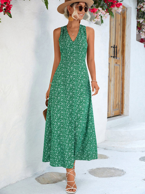 vacation elegant V-neck halter dress long dress kakaclo