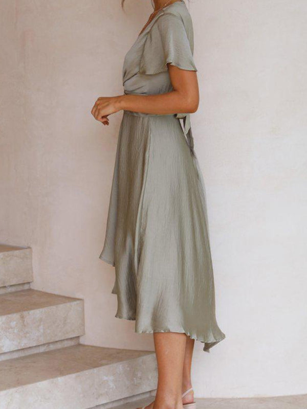 Summer short-sleeved V-neck irregular skirt dress kakaclo