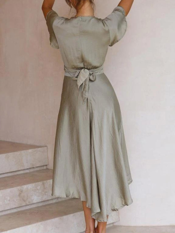 Summer short-sleeved V-neck irregular skirt dress kakaclo