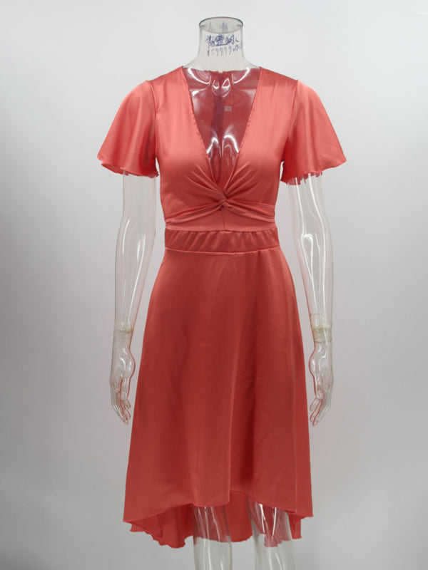 Summer short-sleeved V-neck irregular skirt dress kakaclo