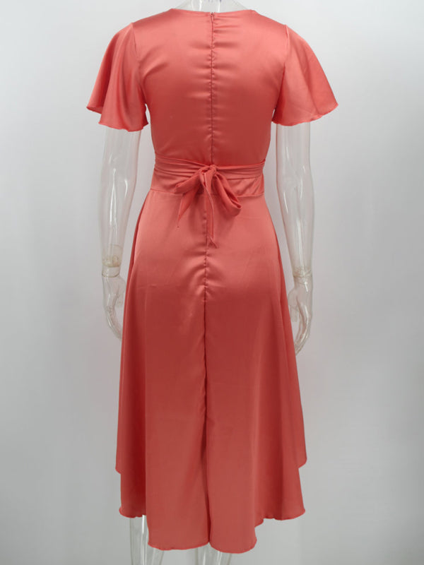 Summer short-sleeved V-neck irregular skirt dress kakaclo