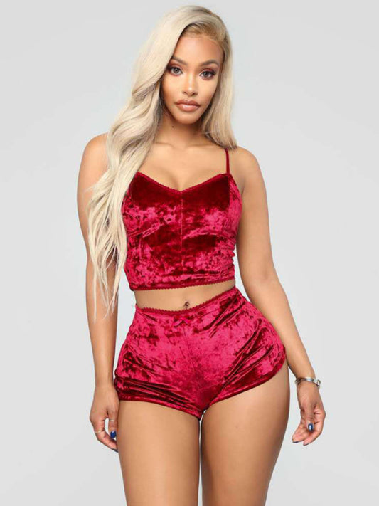 Sophia's Velvet V-Neck Lingerie and Homewear Set kakaclo