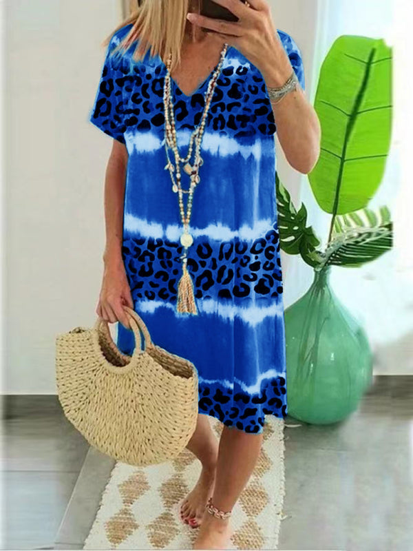Ladies Dress Feminine Leopard Print Midi Dress BLUE ZONE PLANET