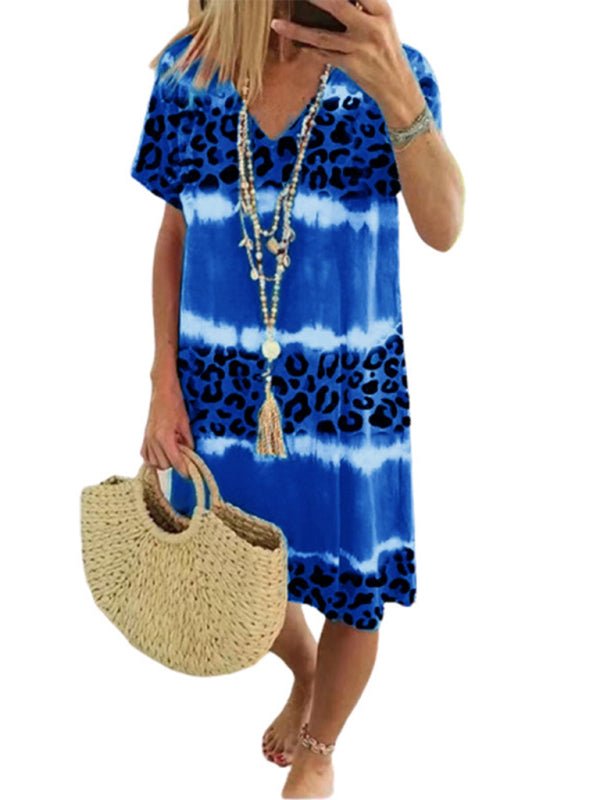 Ladies Dress Feminine Leopard Print Midi Dress BLUE ZONE PLANET