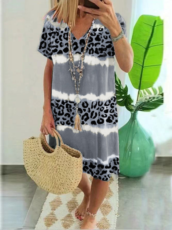 Ladies Dress Feminine Leopard Print Midi Dress BLUE ZONE PLANET