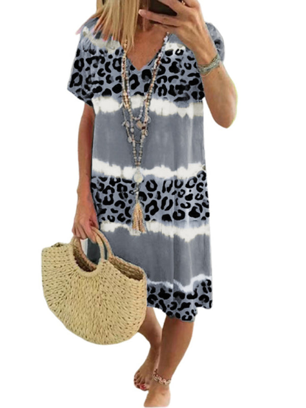 Ladies Dress Feminine Leopard Print Midi Dress BLUE ZONE PLANET