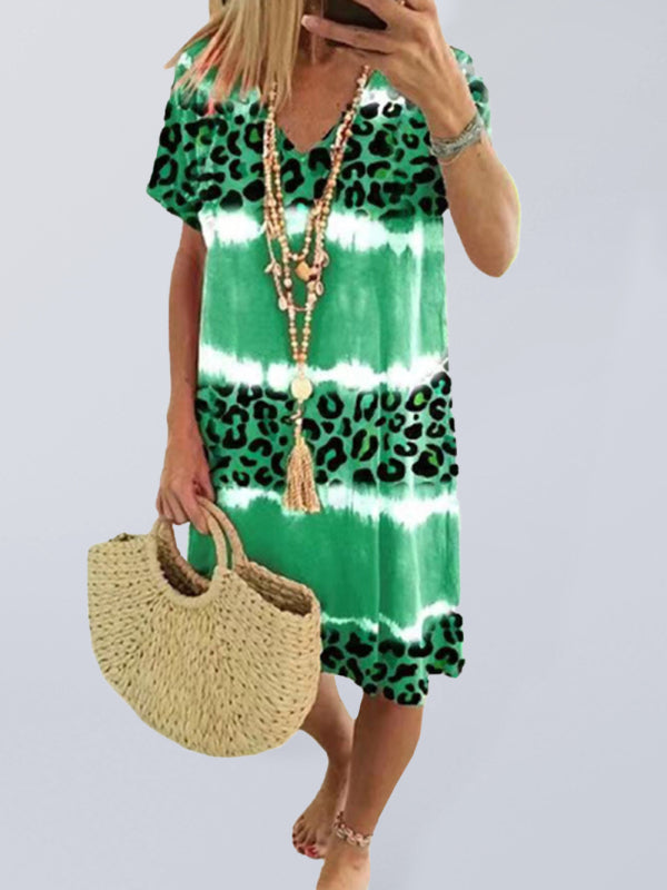 Ladies Dress Feminine Leopard Print Midi Dress BLUE ZONE PLANET