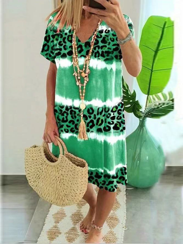 Ladies Dress Feminine Leopard Print Midi Dress BLUE ZONE PLANET