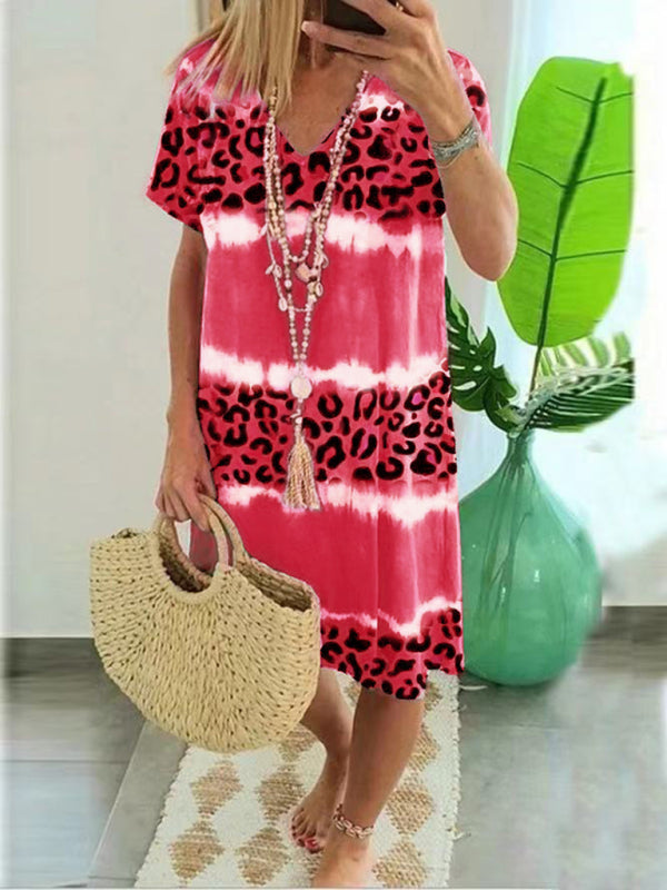 Ladies Dress Feminine Leopard Print Midi Dress BLUE ZONE PLANET