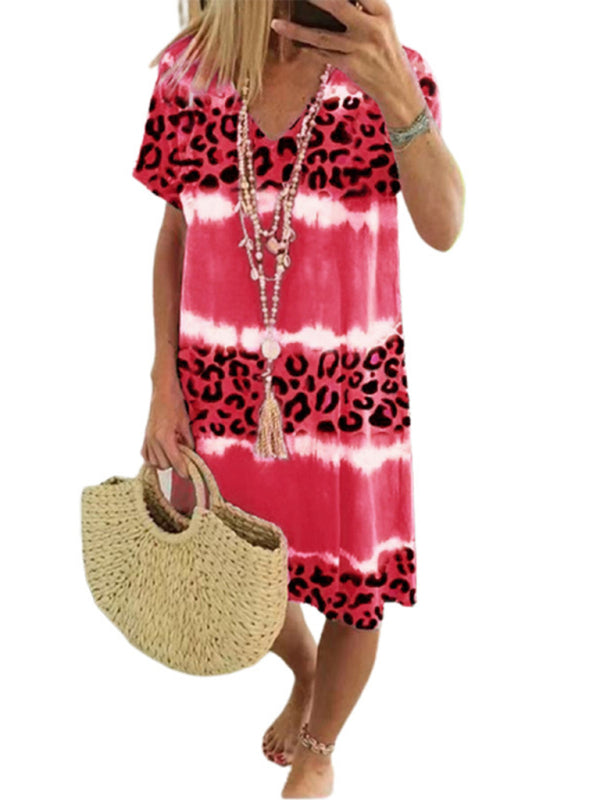 Ladies Dress Feminine Leopard Print Midi Dress BLUE ZONE PLANET