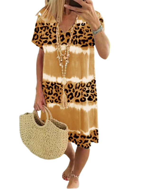 Ladies Dress Feminine Leopard Print Midi Dress BLUE ZONE PLANET