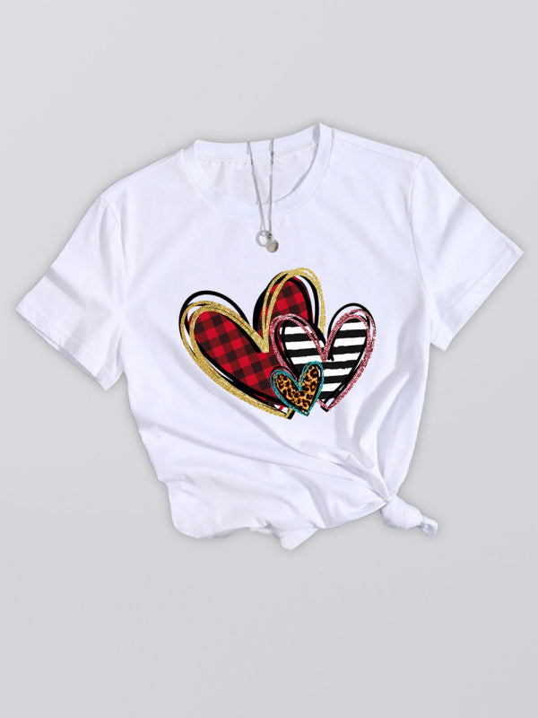 Blue Zone Planet | Mother's Day Valentine's Day Leopard Love Print Top Short Sleeve T-Shirt kakaclo