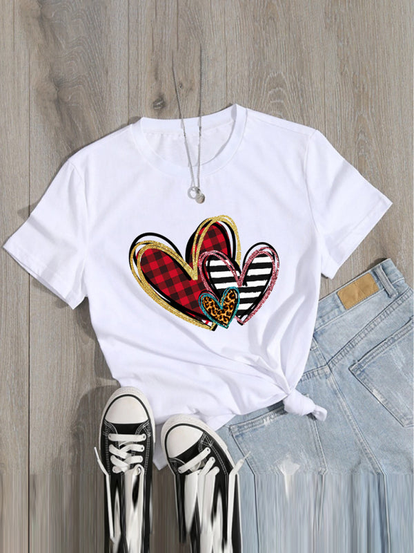 Blue Zone Planet | Mother's Day Valentine's Day Leopard Love Print Top Short Sleeve T-Shirt kakaclo