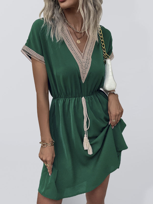 Short Sleeve Lace Panel Dress BLUE ZONE PLANET