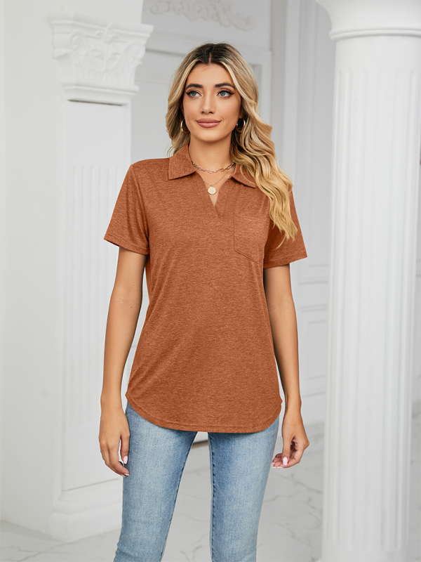 Blue Zone Planet | solid color short-sleeved lapel pocket loose polo t-shirt BLUE ZONE PLANET