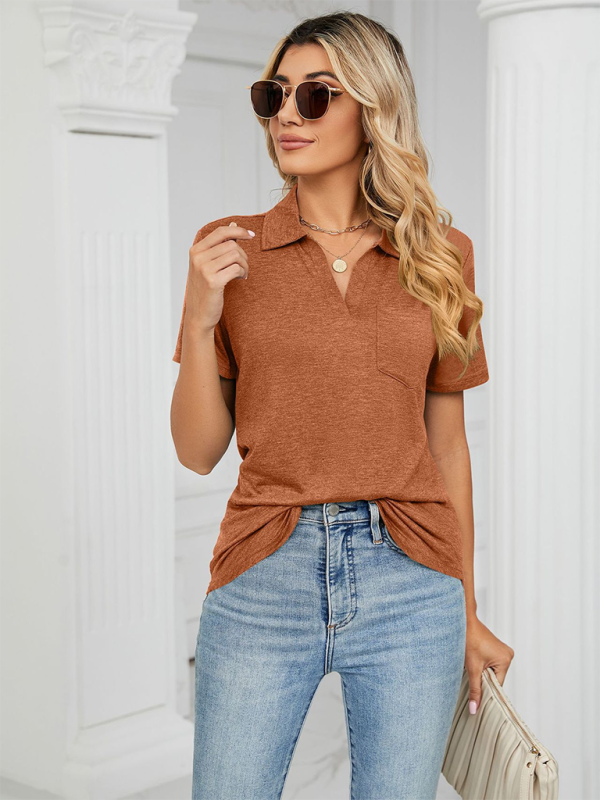 Blue Zone Planet | solid color short-sleeved lapel pocket loose polo t-shirt BLUE ZONE PLANET