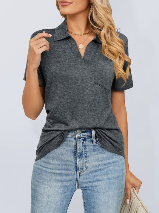 Blue Zone Planet |  solid color short-sleeved lapel pocket loose polo t-shirt BLUE ZONE PLANET