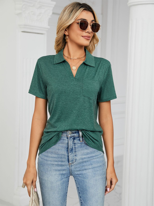Blue Zone Planet | solid color short-sleeved lapel pocket loose polo t-shirt BLUE ZONE PLANET