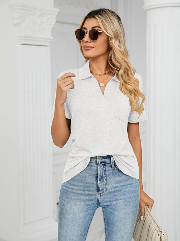 Blue Zone Planet | solid color short-sleeved lapel pocket loose polo t-shirt BLUE ZONE PLANET