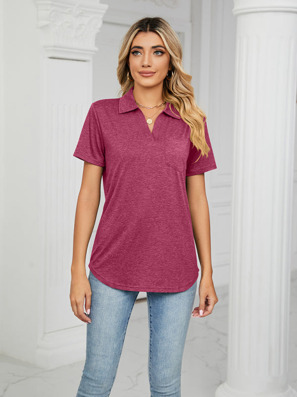 Blue Zone Planet | solid color short-sleeved lapel pocket loose polo t-shirt BLUE ZONE PLANET