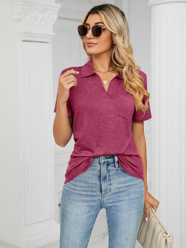 Blue Zone Planet | solid color short-sleeved lapel pocket loose polo t-shirt BLUE ZONE PLANET