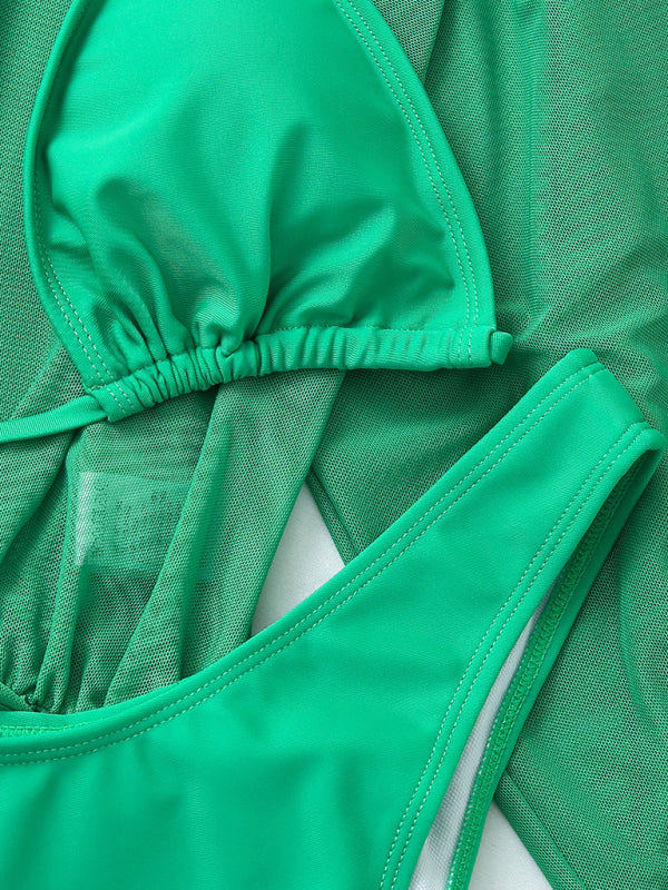 Blue Zone Planet |  Solid Color Lace Up High Waist Bikini Three-Piece Set BLUE ZONE PLANET