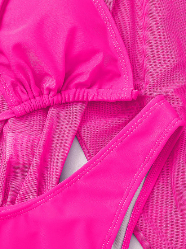 Blue Zone Planet |  Solid Color Lace Up High Waist Bikini Three-Piece Set BLUE ZONE PLANET